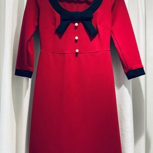 Red Dress with Black Bow and Trim